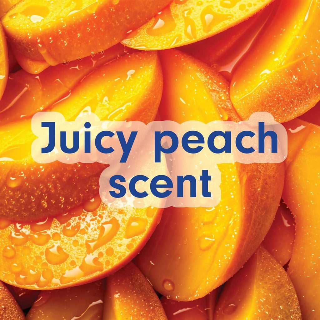 Juicy peach scent visual with close-up peach fruit slices