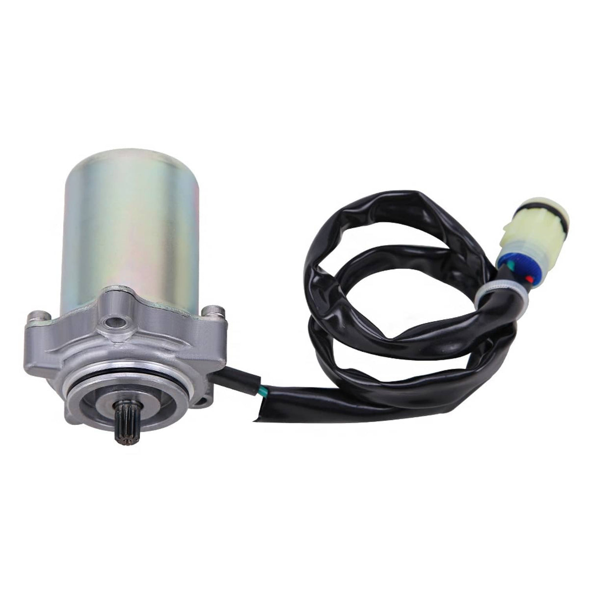 Silver power shift control motor with black wire harness and two-pin connector