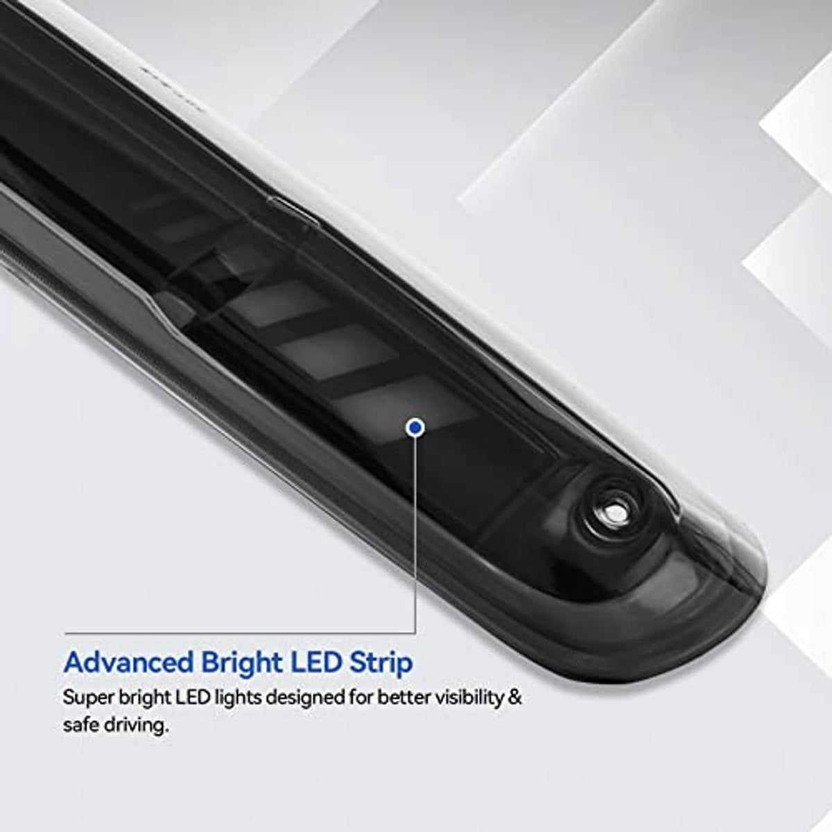 Black third brake light with clear window and side mounting screw holes