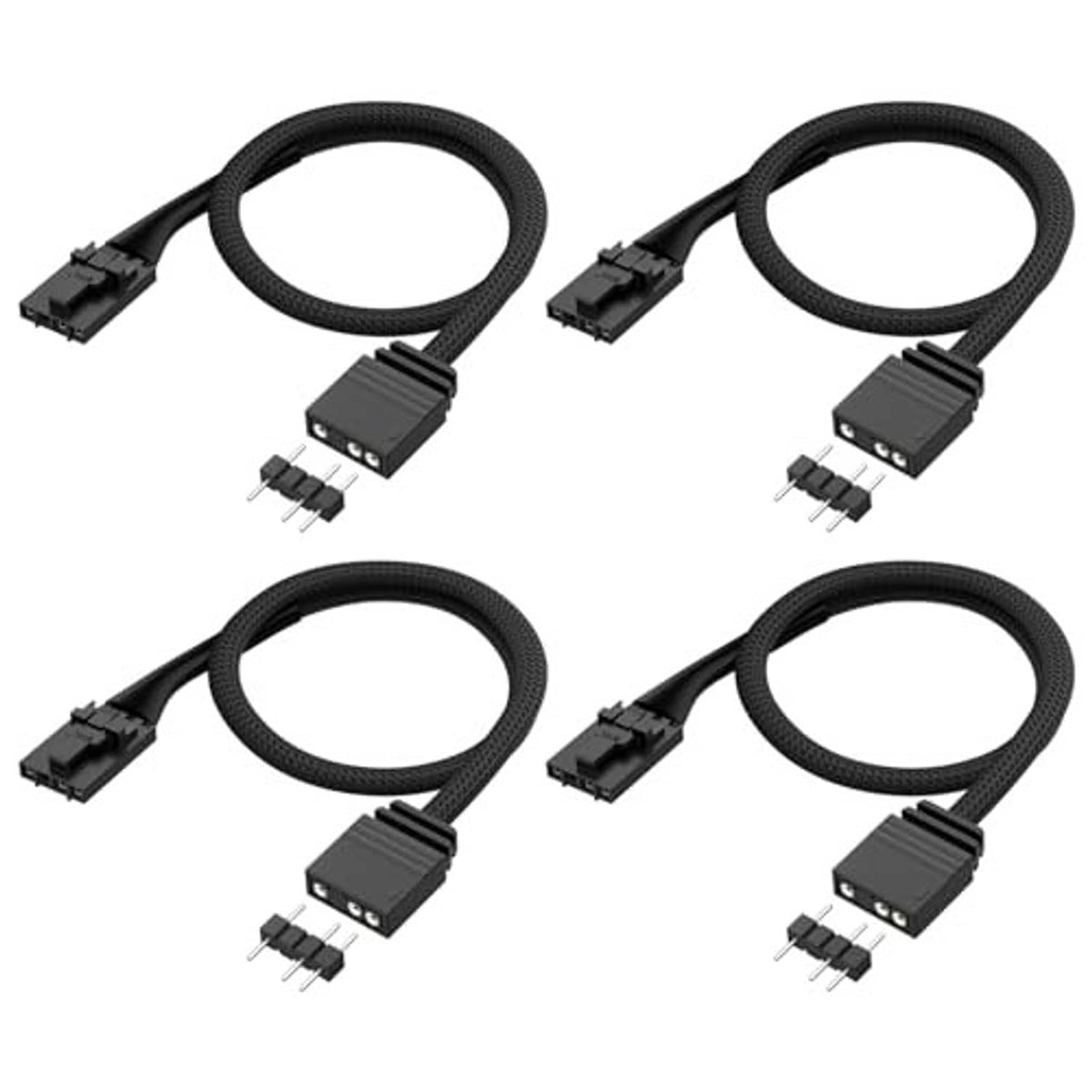 Set of black braided ARGB adapter cables with 4-pin to 3-pin connectors