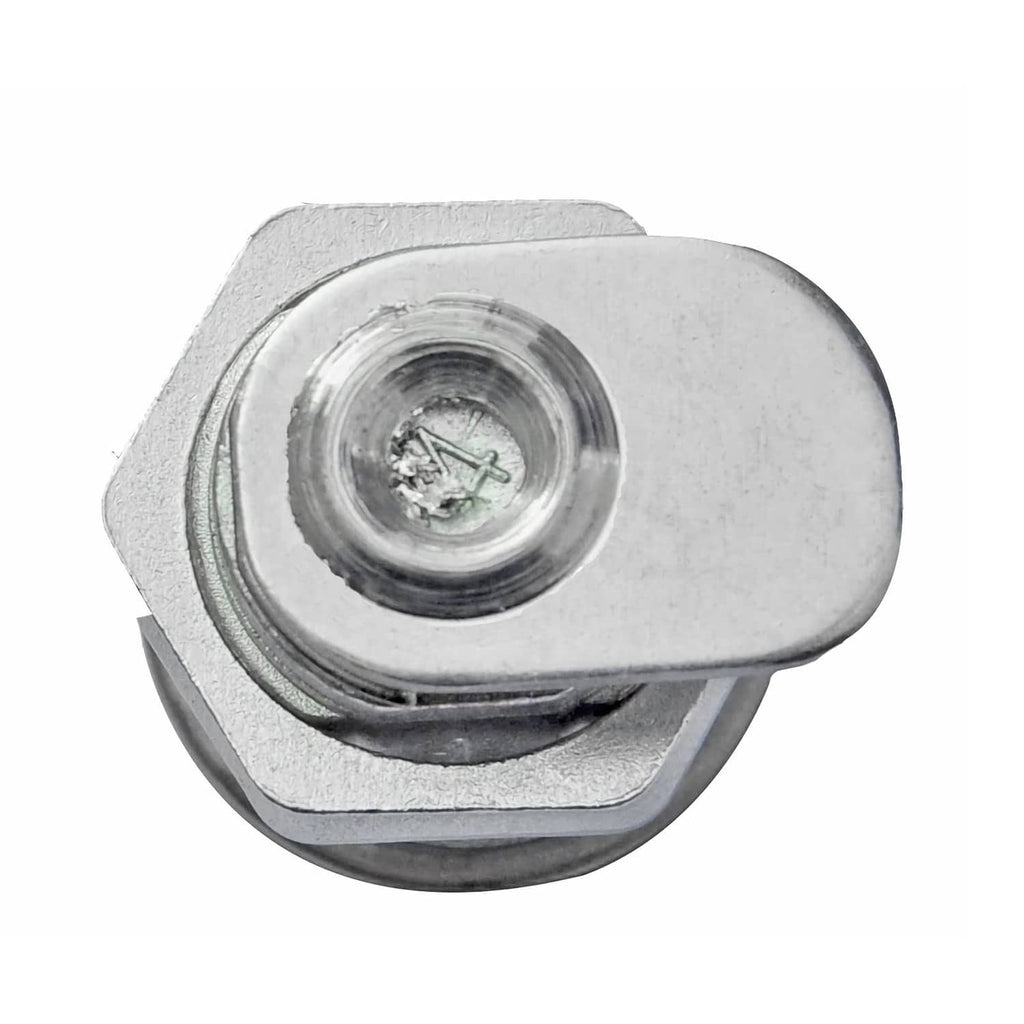 Truck toolbox lock cylinder with round metal housing and visible mounting screw