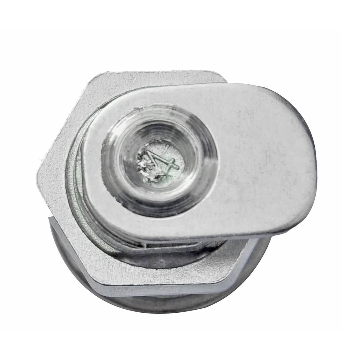 Truck toolbox lock cylinder with round metal housing and visible mounting screw