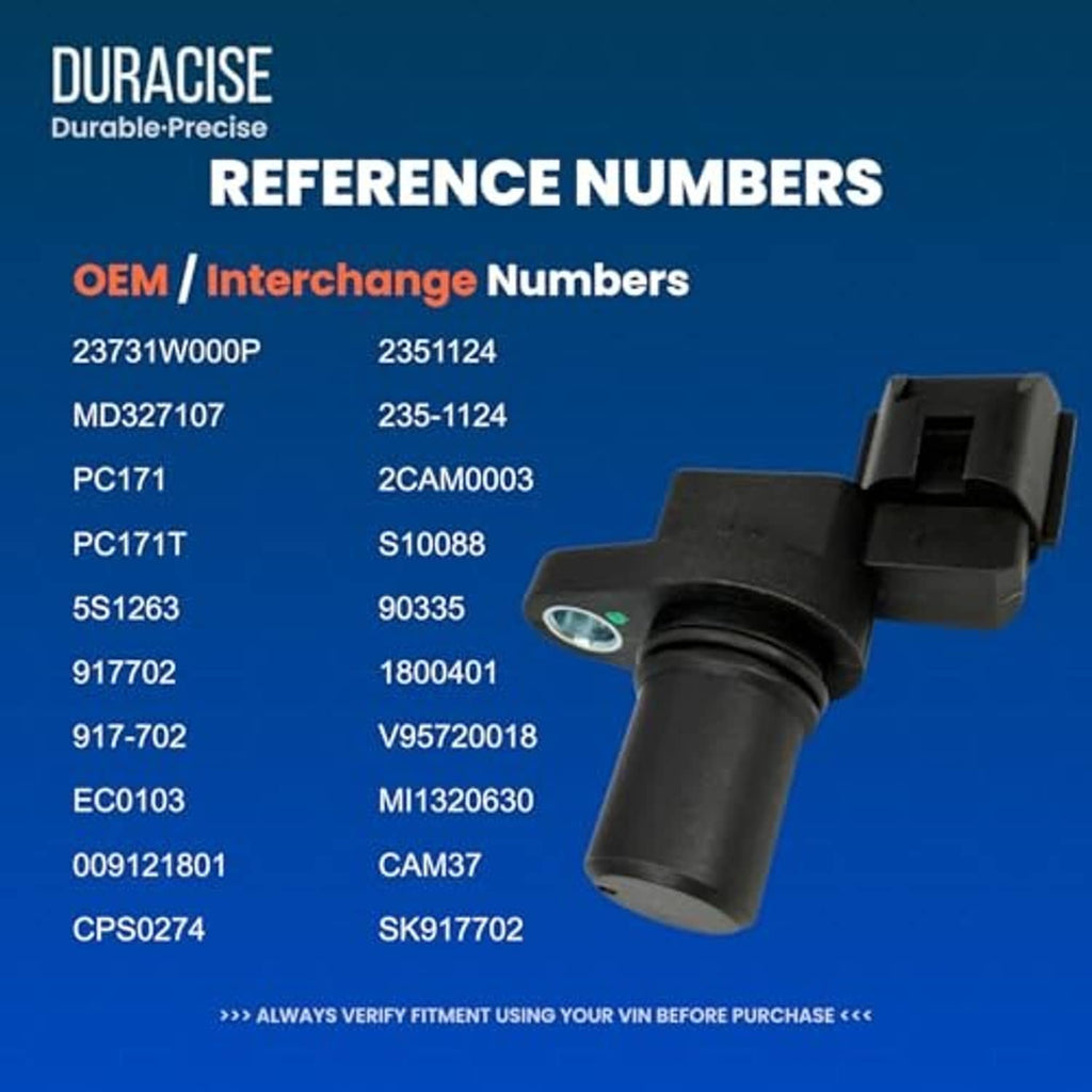 Black camshaft position sensor with electrical connector and rubber-sealed sensor tip