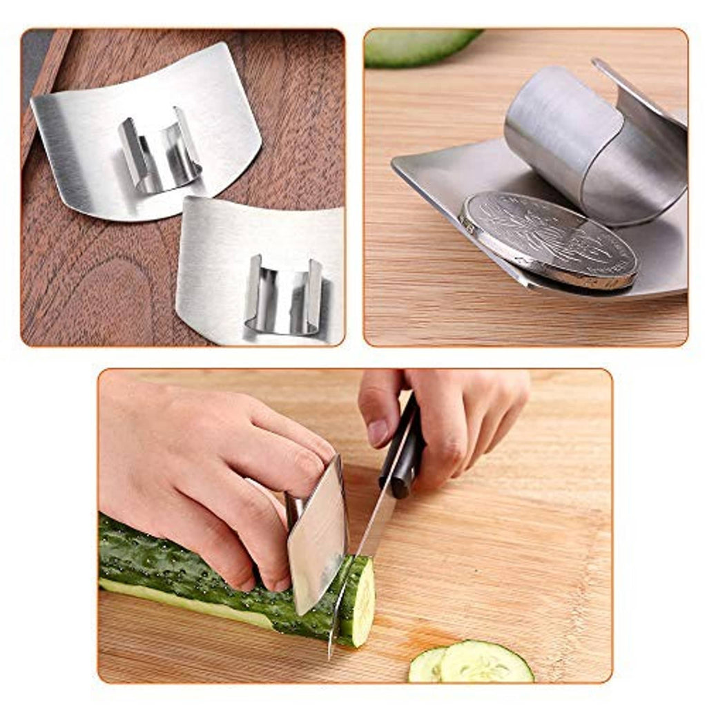 Stainless steel finger guards showing curved plates and metal clip
