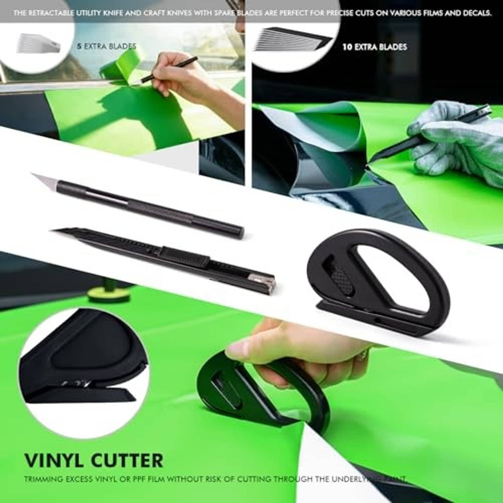 Vinyl cutter and retractable utility knife with extra blades for trimming films