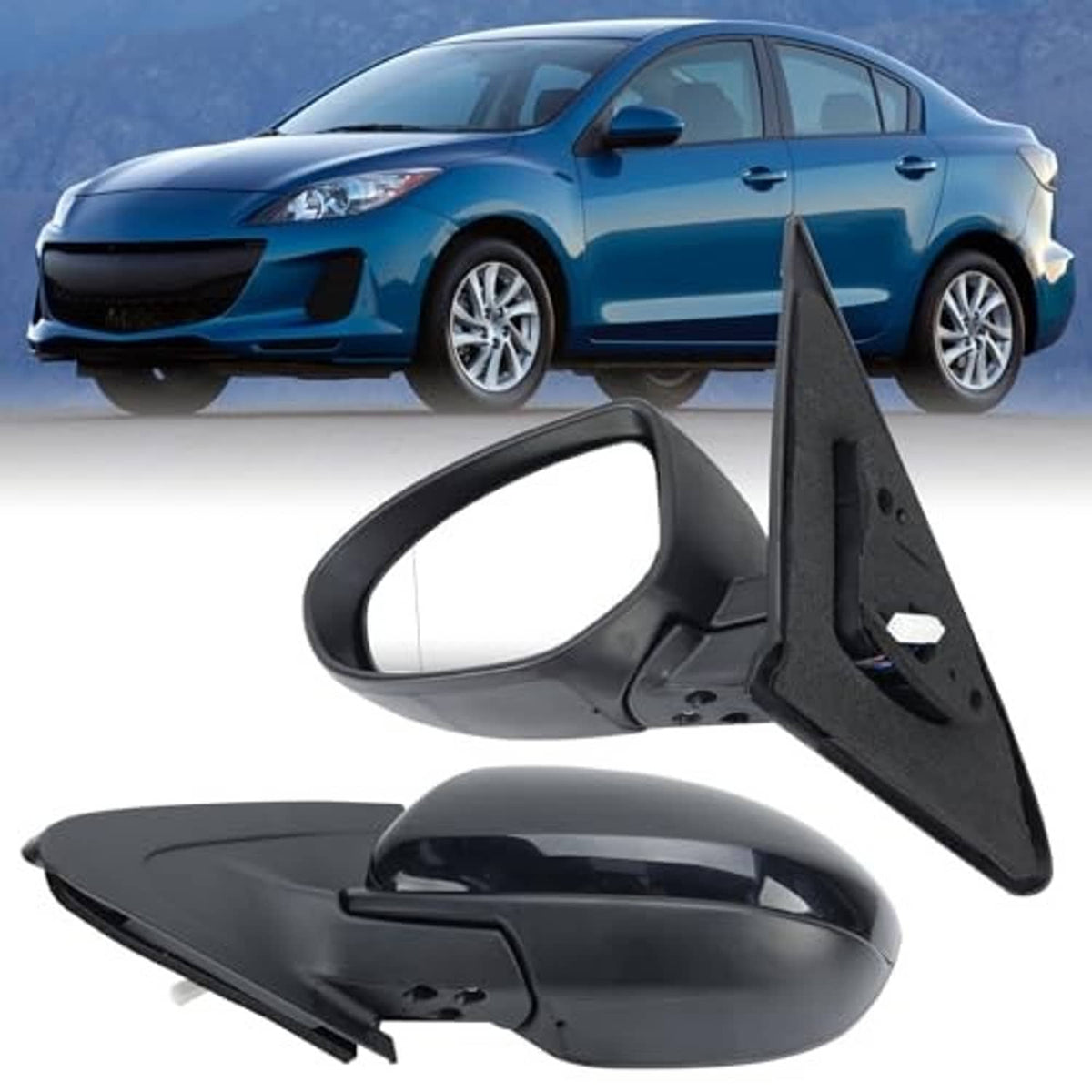 Left driver-side mirror parts bundle: black housing, triangular base, tinted glass