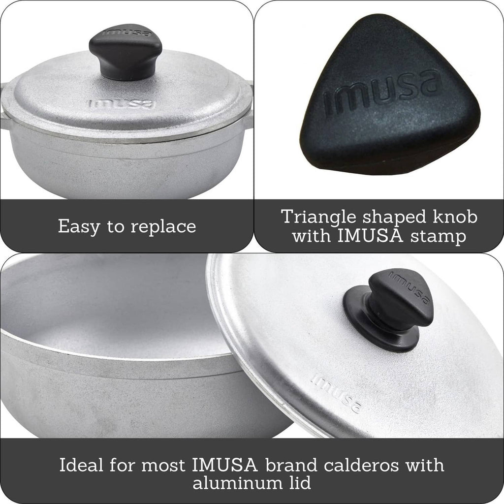 Black triangle replacement knob with IMUSA stamp for cookware lids