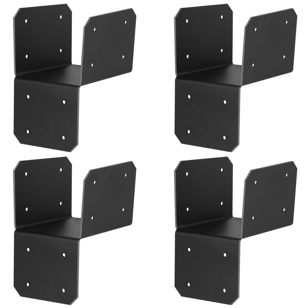 Black 4x4 joist anchor connector post caps, four-pack with screw holes