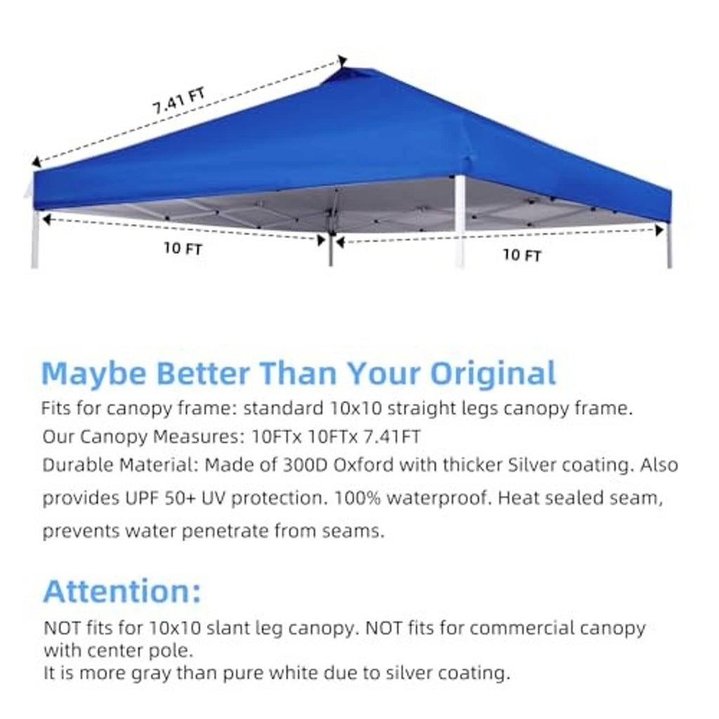 Blue waterproof canopy top with 10 ft x 10 ft size dimensions