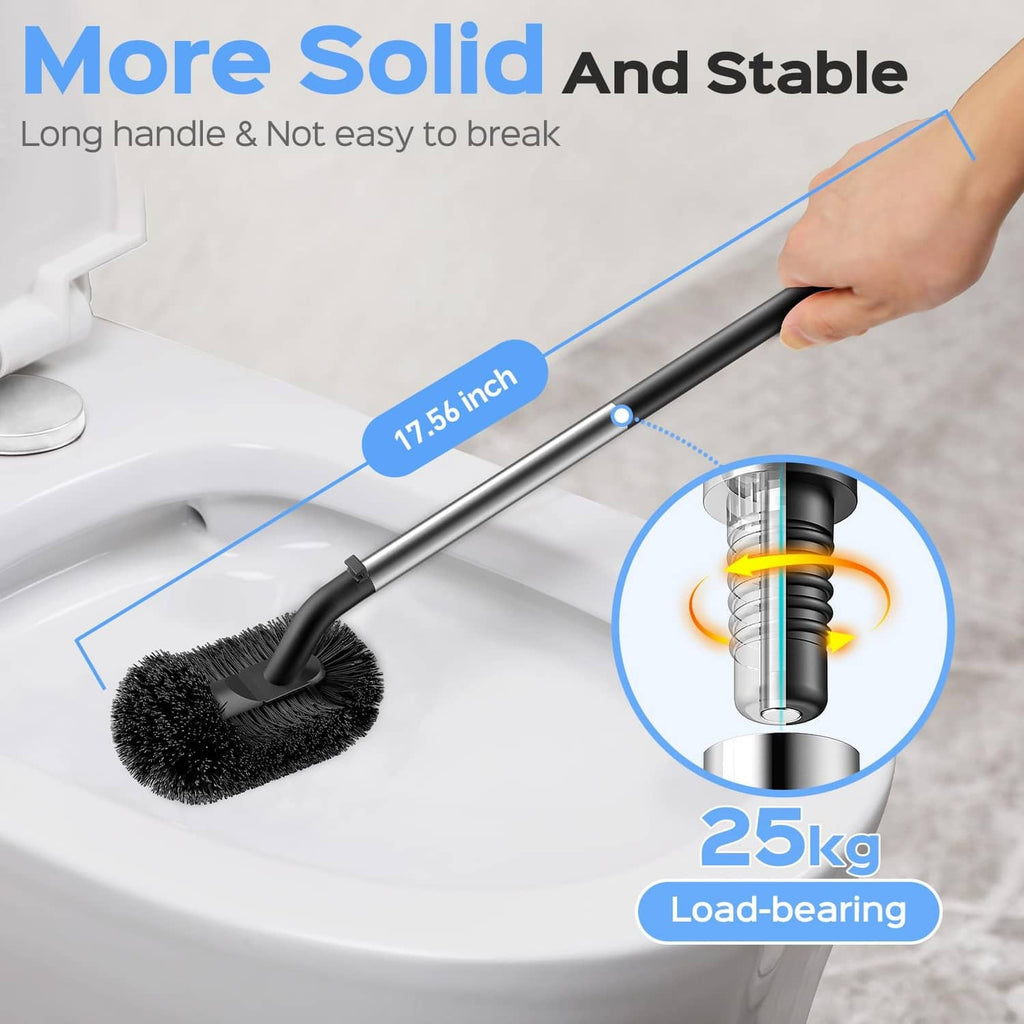 Long-handled toilet plunger and brush with black rubber cup and round bristle head