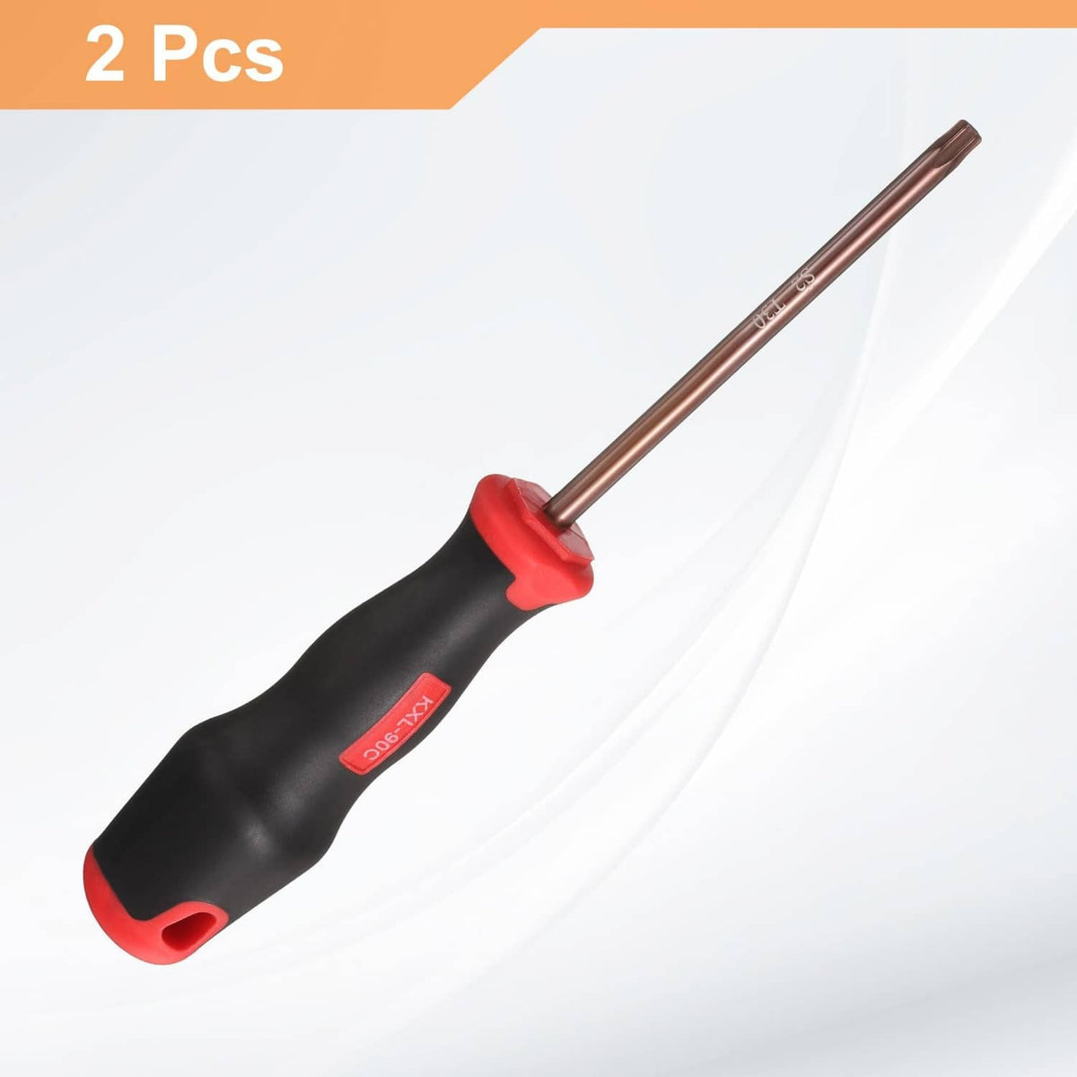 Torx T30 screwdriver, black handle with red grip accents and long brown shaft