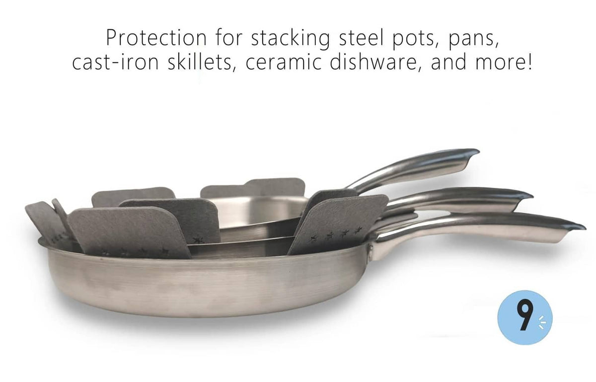 RivetOak Pot and Pan Protectors 9 Pcs (12" 14" 16"), Gray for