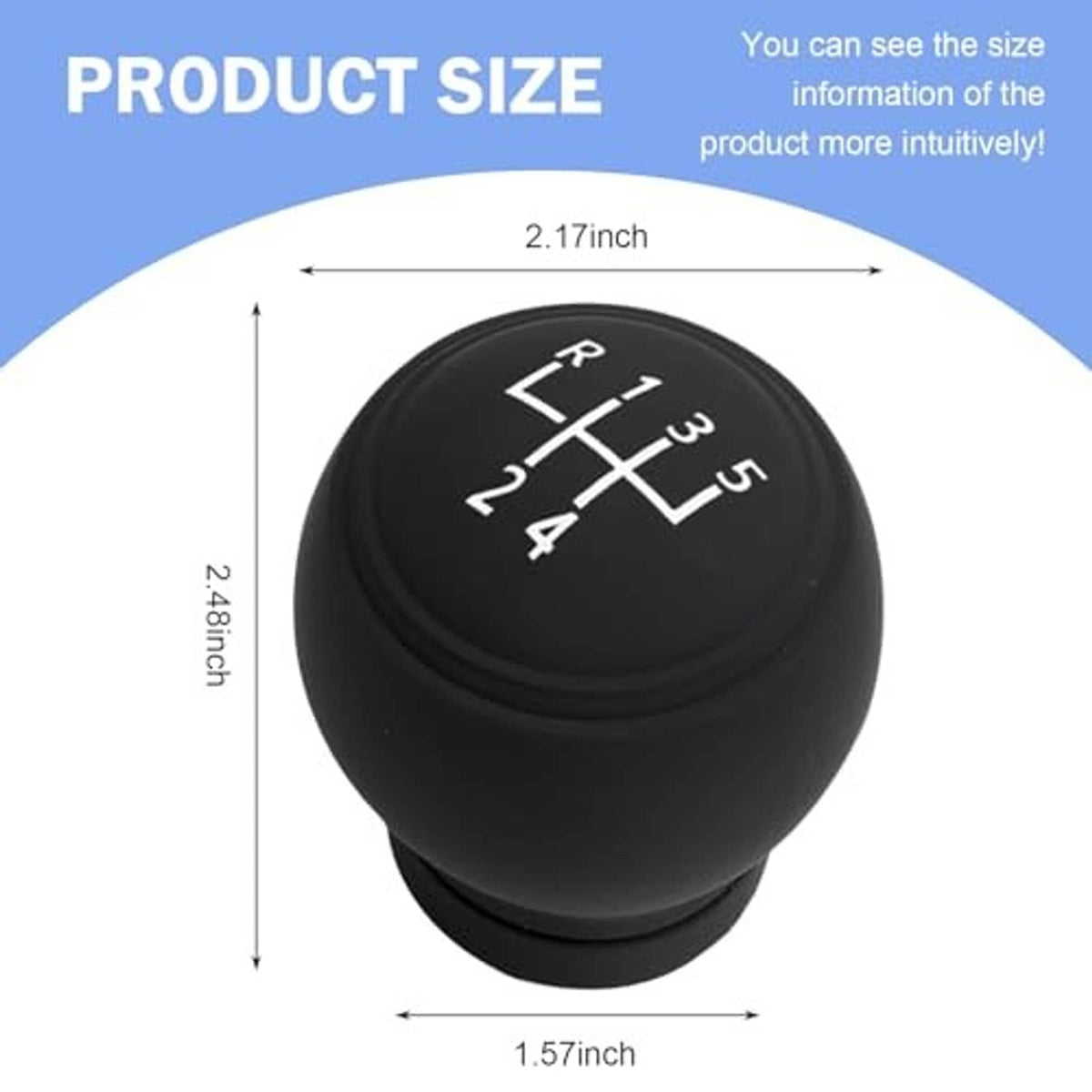 Round black gear shift knob cover, 2.17 in height, 1.57 in width