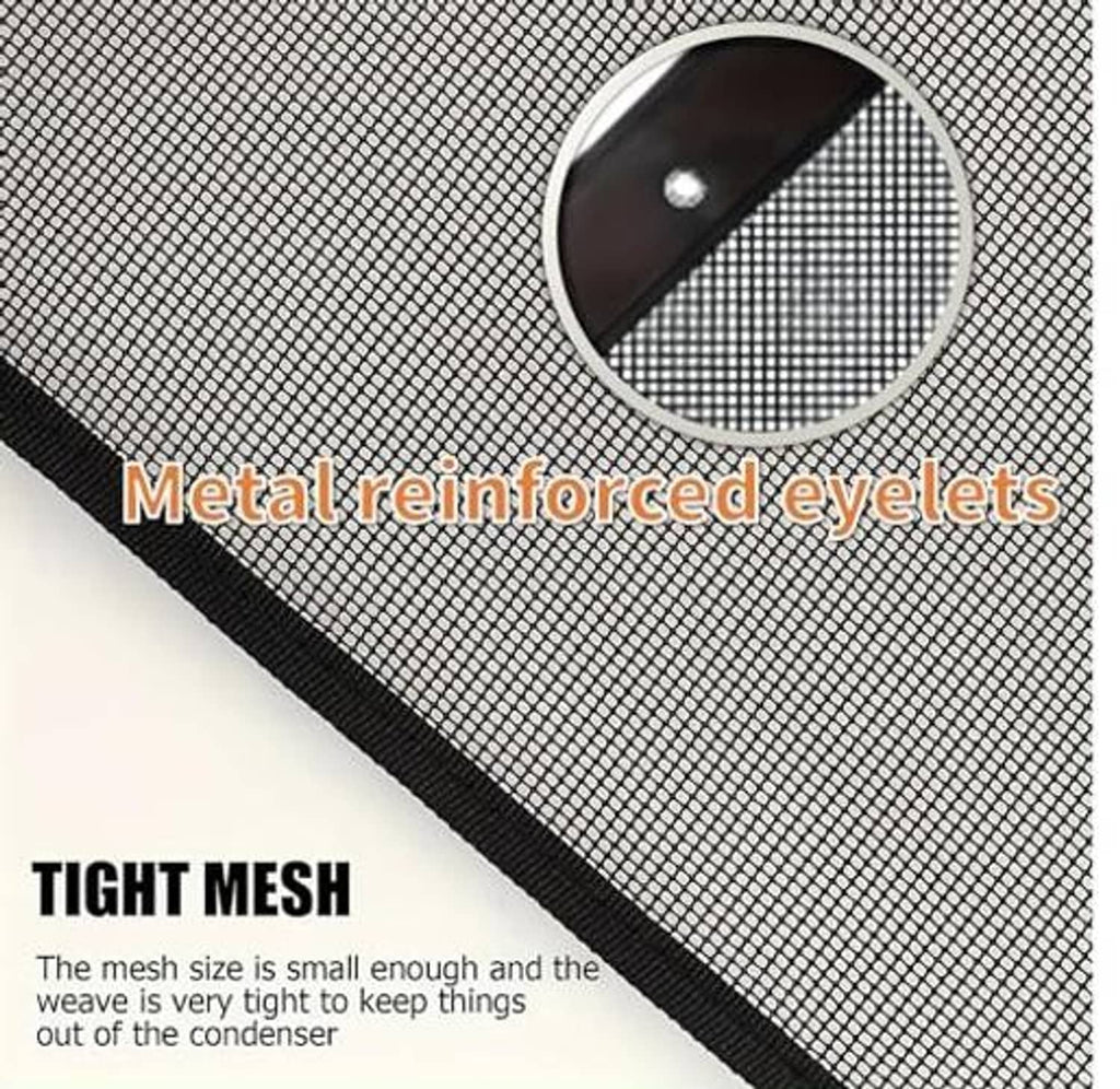 Tight mesh AC condenser cover with metal-reinforced eyelets and black trim