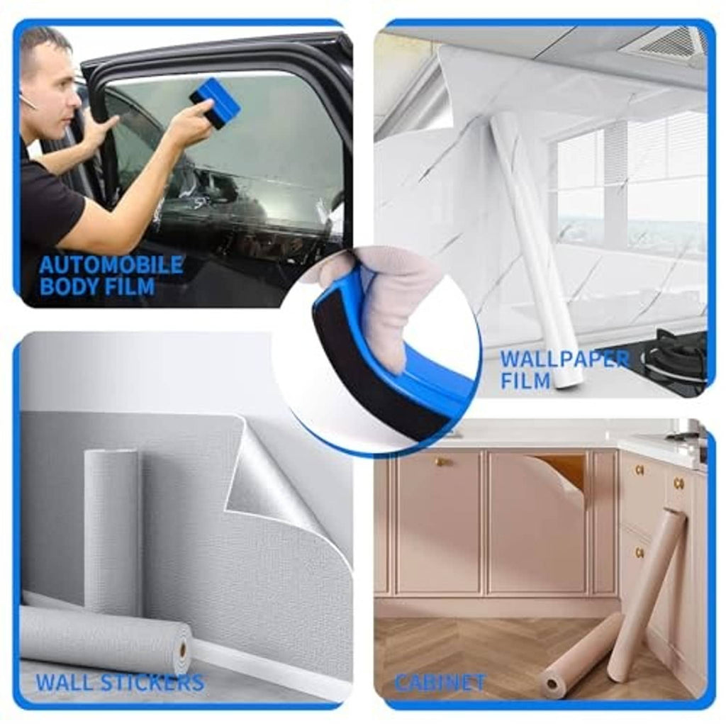 Vinyl wrap squeegee being used on window film, wall covering, and cabinet surface