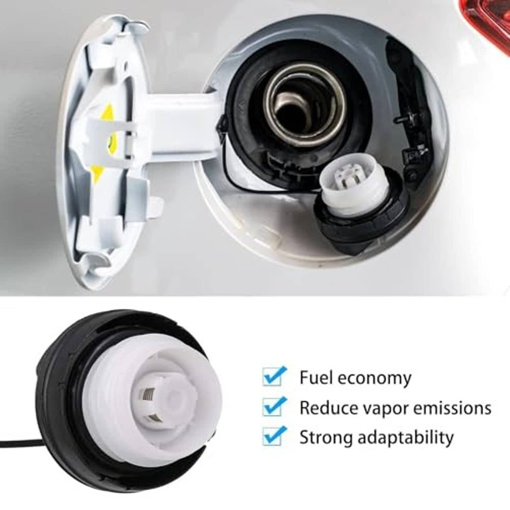 Fuel filler opening with installed cap, black gasket, and exposed inner parts
