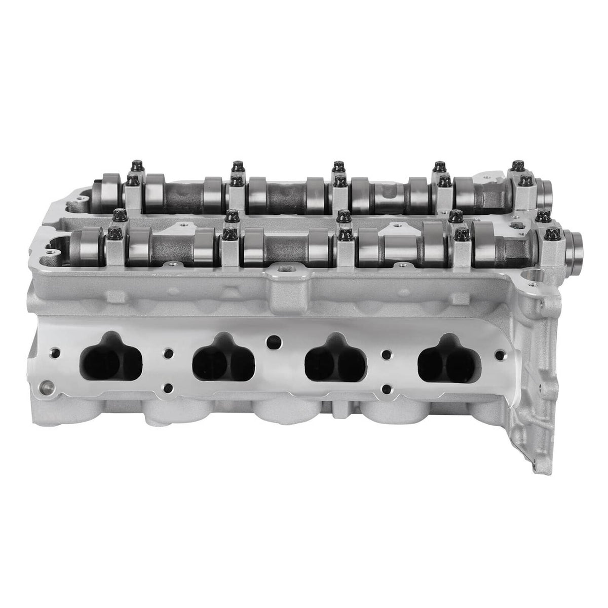 Cylinder head side view with rocker arms and intake ports, silver metal