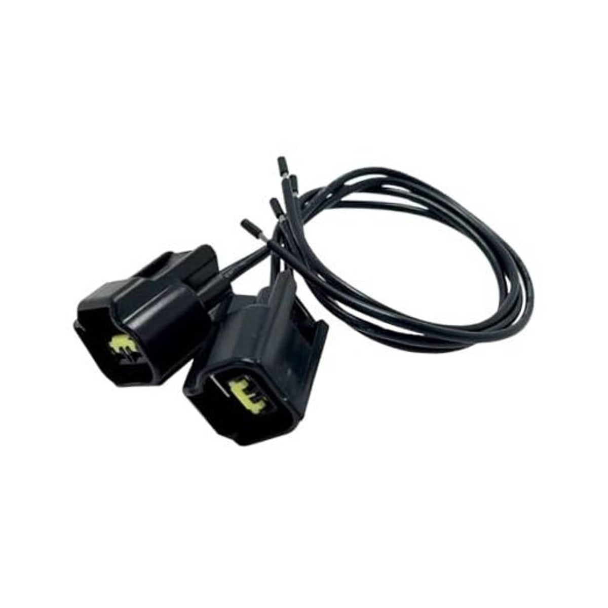 2-piece camshaft position sensor wiring harness with two black connectors and bundled wires