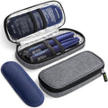 Gray zippered insulin cooler travel case with foil liner and mesh pocket compartments
