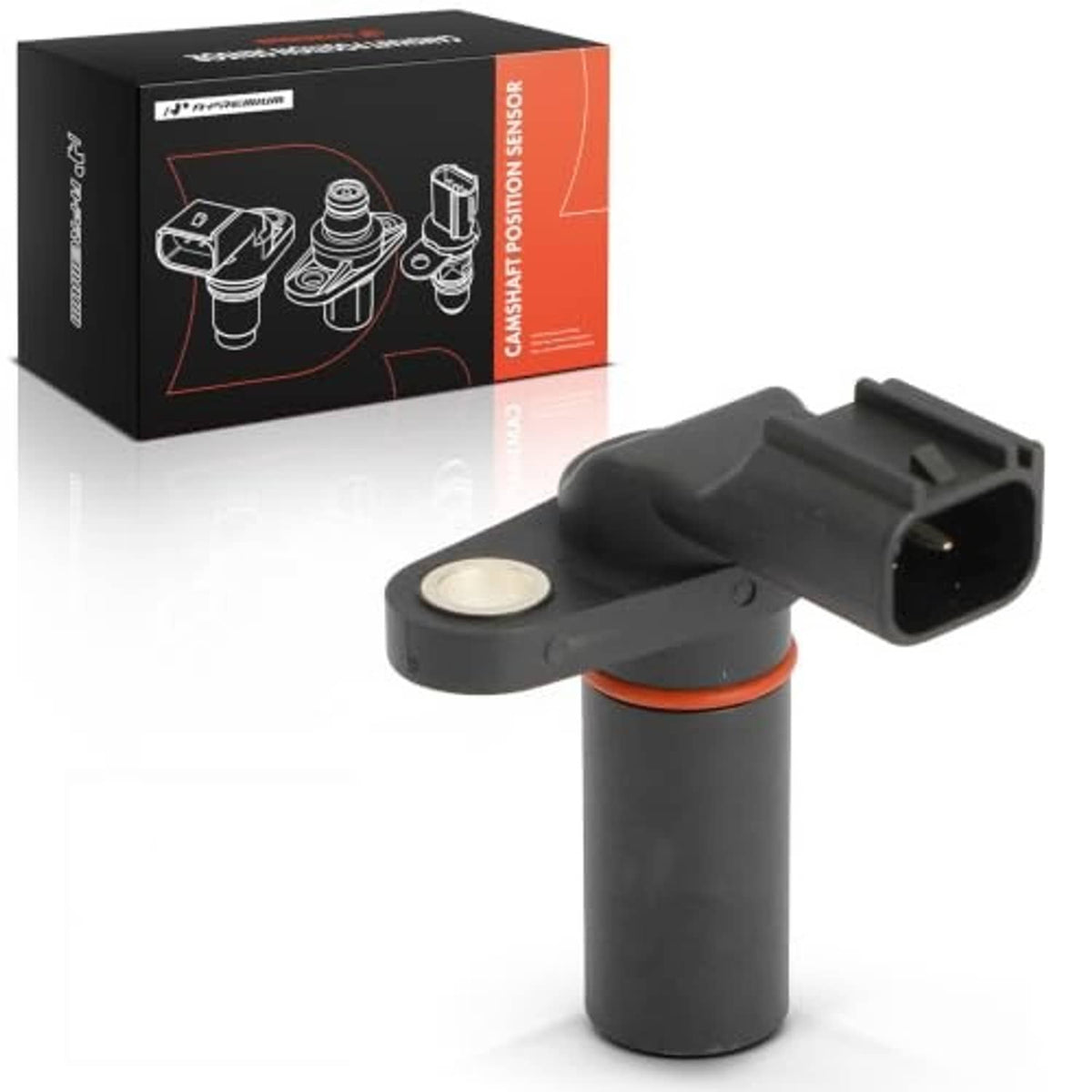 Camshaft position sensor with circular sensor face, black body and two-pin connector