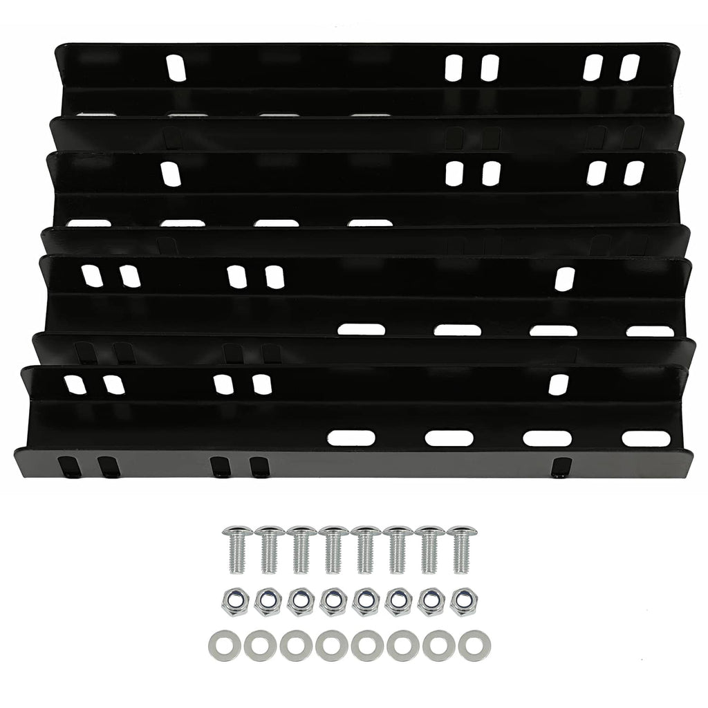 Black perforated trailer fender mounting brackets with bolts and washers