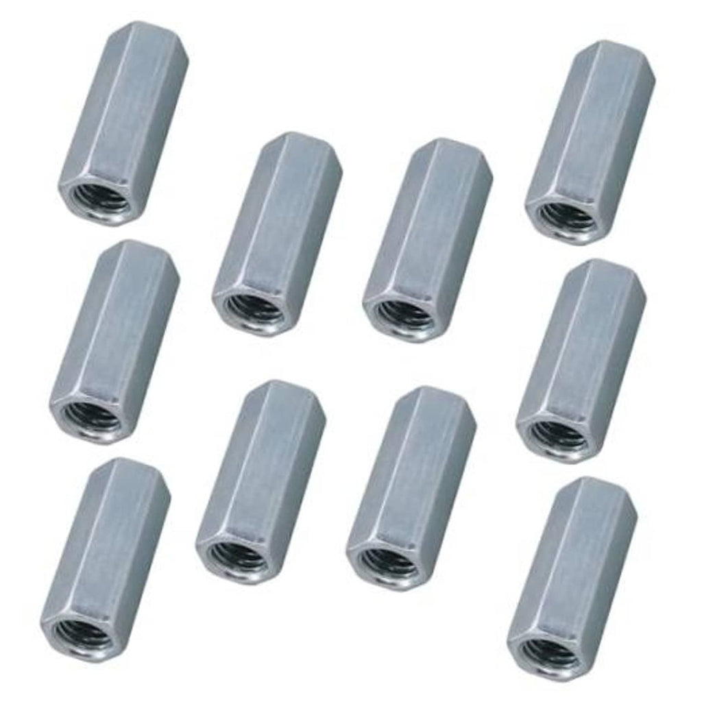 Silver hex coupling nuts, threaded fasteners with open internal hole