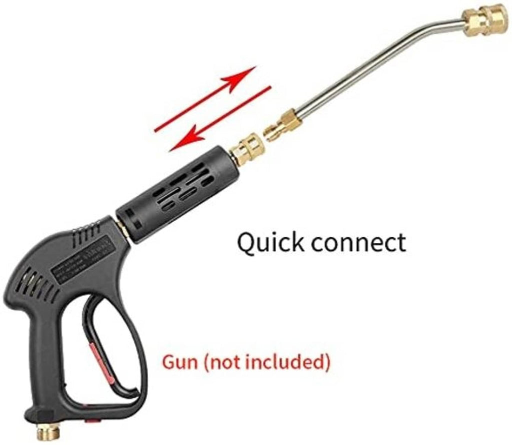 Quick-connect gutter cleaner attachment with brass fitting on pressure washer gun