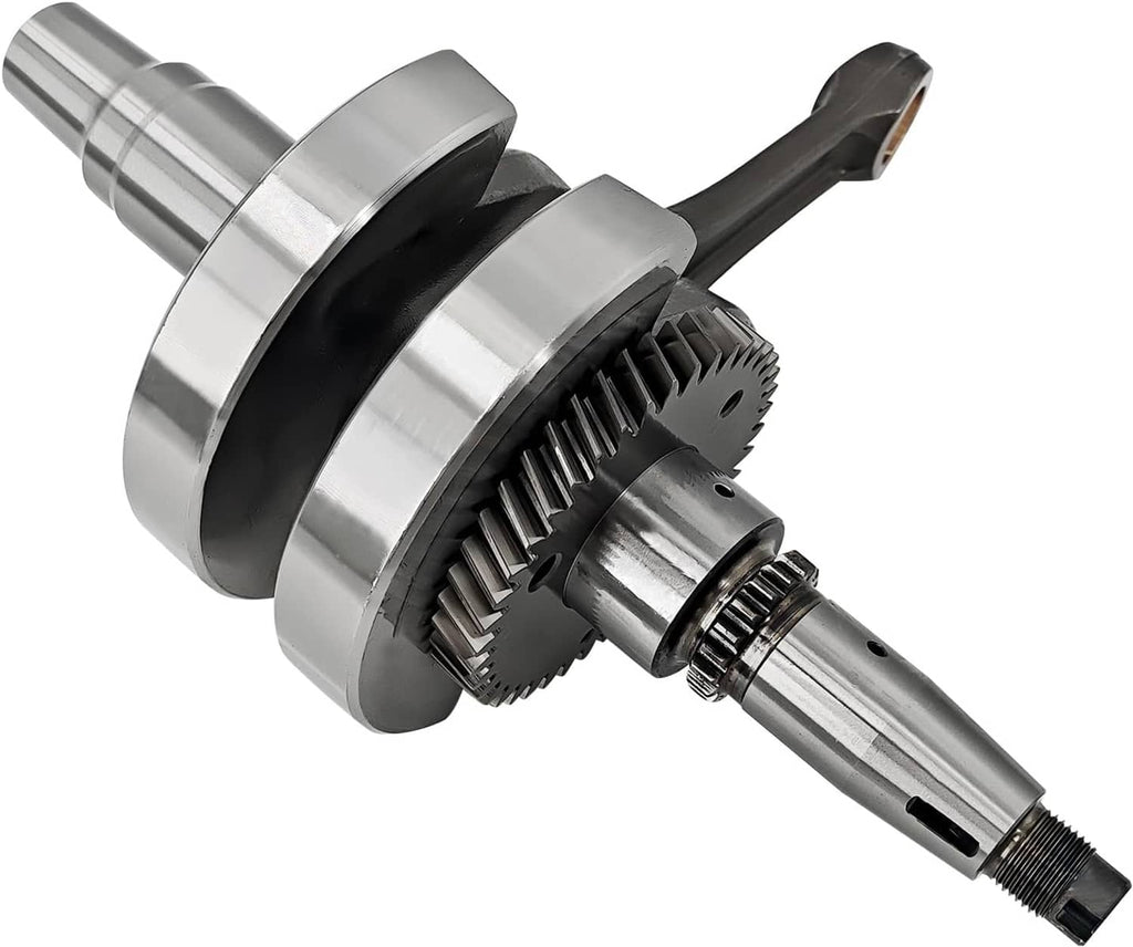 ATV crankshaft with main gear, steel crank arms, and splined axle