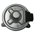 Cooling fan motor for car condenser, silver metal housing with mounting tabs and bracket