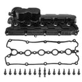 Complete engine valve cover set with gasket and bolts, black plastic components