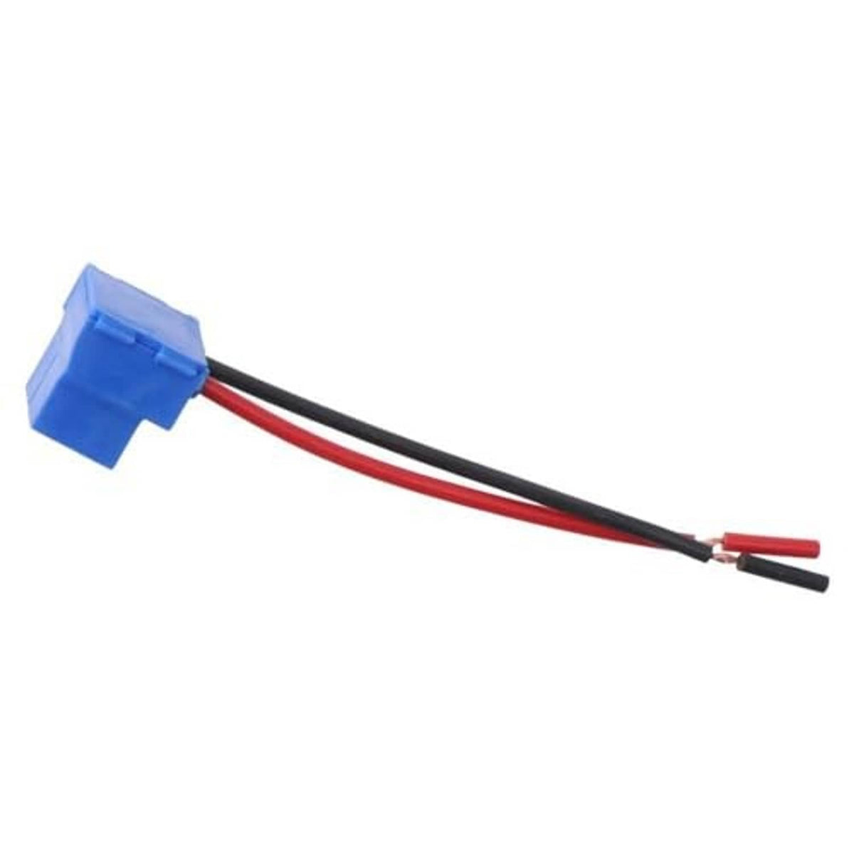 Ceramic bulb socket pigtail harness with blue connector and red/black two-wire cable