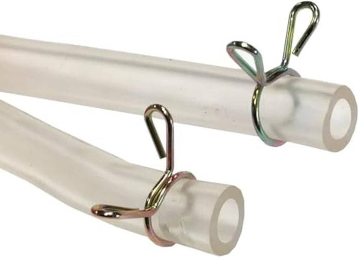 Vacuum pump kit hoses with two clear suction tubes and metal clips