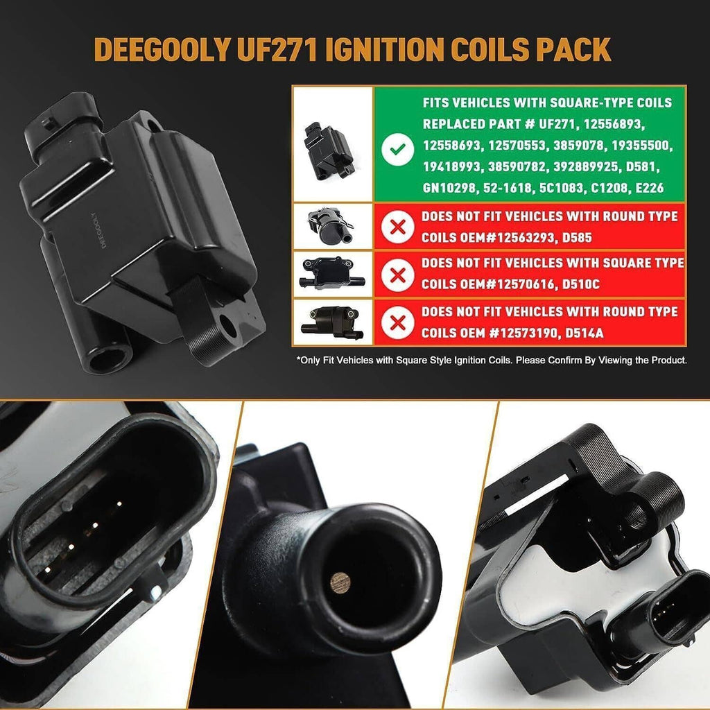 Square ignition coil pack with visible electrical connector and mounting hole