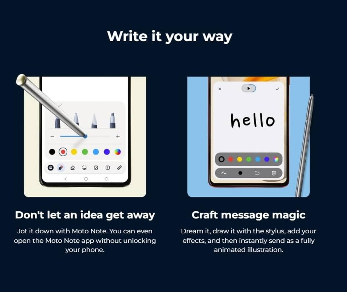 Stylus pen demonstrating touch writing on a tablet and phone