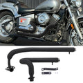 Motorcycle exhaust muffler pipe with silencer, black curved piping and mounting hardware