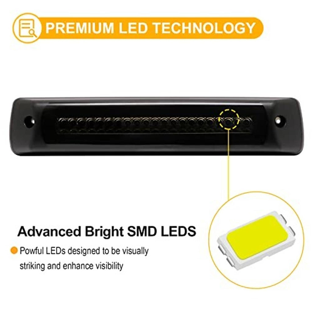 Smoked LED third brake light with dark rectangular housing and visible SMD LED array