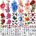 Temporary flower and butterfly tattoo sticker sheet with colorful roses, butterflies, and vines