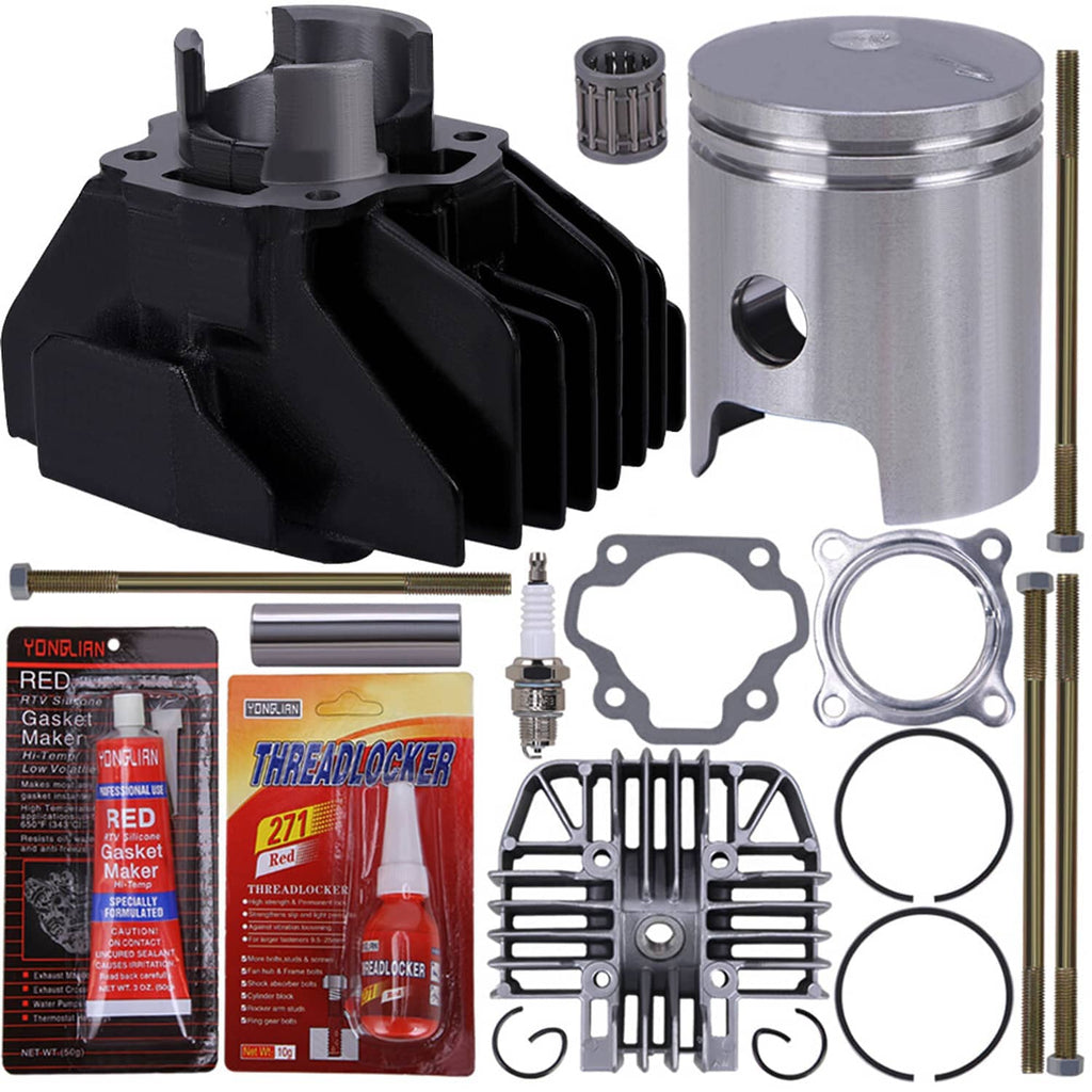 Cylinder piston gasket set kit with black cylinder block, silver piston, gaskets and threaded parts