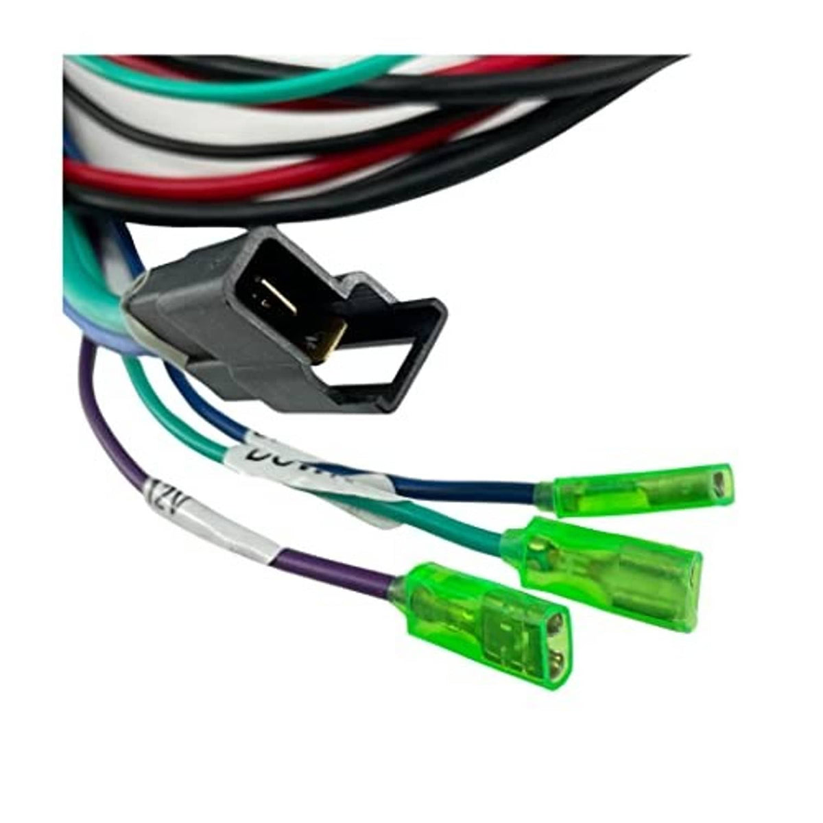 Wiring cable harness kit with plastic fuse terminals in green and purple