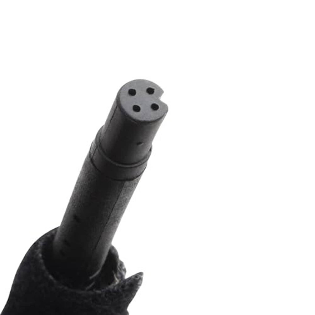Close-up of camera wiring connector plug with black housing and pin holes