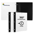 3-ring pivotable binder with white front cover and black back, 1-inch rings