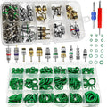 Green rubber O-ring repair kit in divided organizer case with mixed valve stems