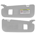 Pair of gray car sun visors for driver and passenger with mounting clips
