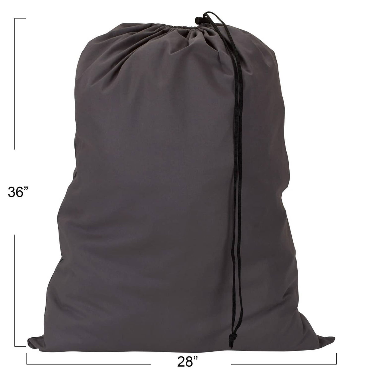 Grey cotton large drawstring bag, cinch-top with black drawstring cord