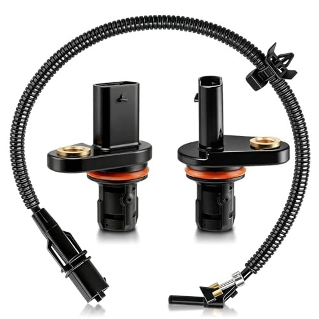 Camshaft crankshaft position sensor set with black connectors, orange seal rings, wiring harness