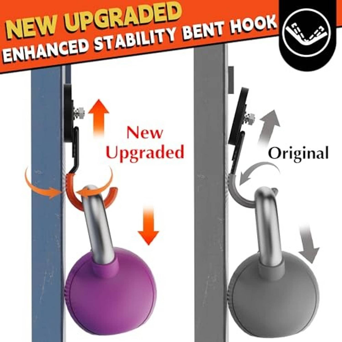 Upgraded black magnetic hook with orange U-shaped grip shown beside an original
