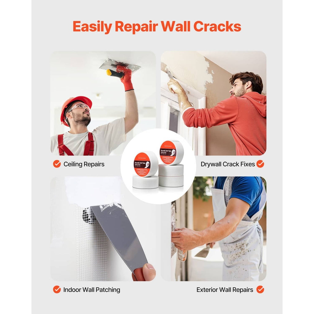 Fiberglass mesh tape set for indoor ceiling and wall crack fixing, shown with rolls