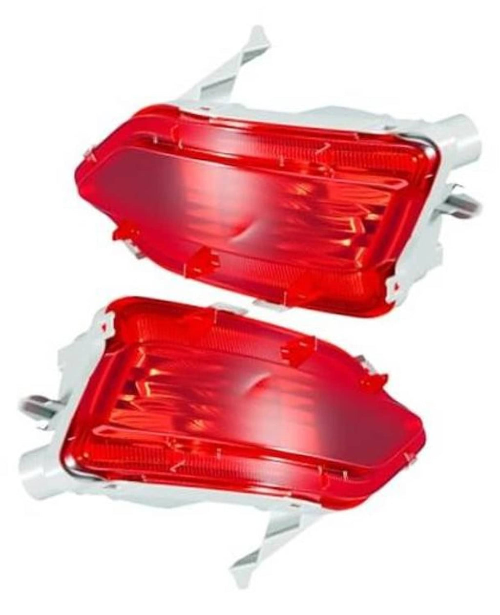 Pair of red rear reflector lamps with white housings and mounting brackets