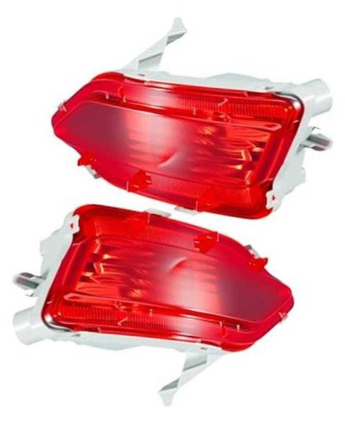 Pair of red rear reflector lamps with white housings and mounting brackets