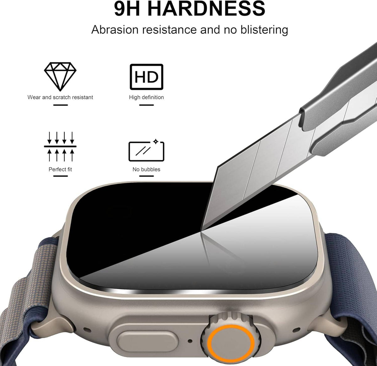 Tempered glass screen protector for a smartwatch, clear protective layer on the display